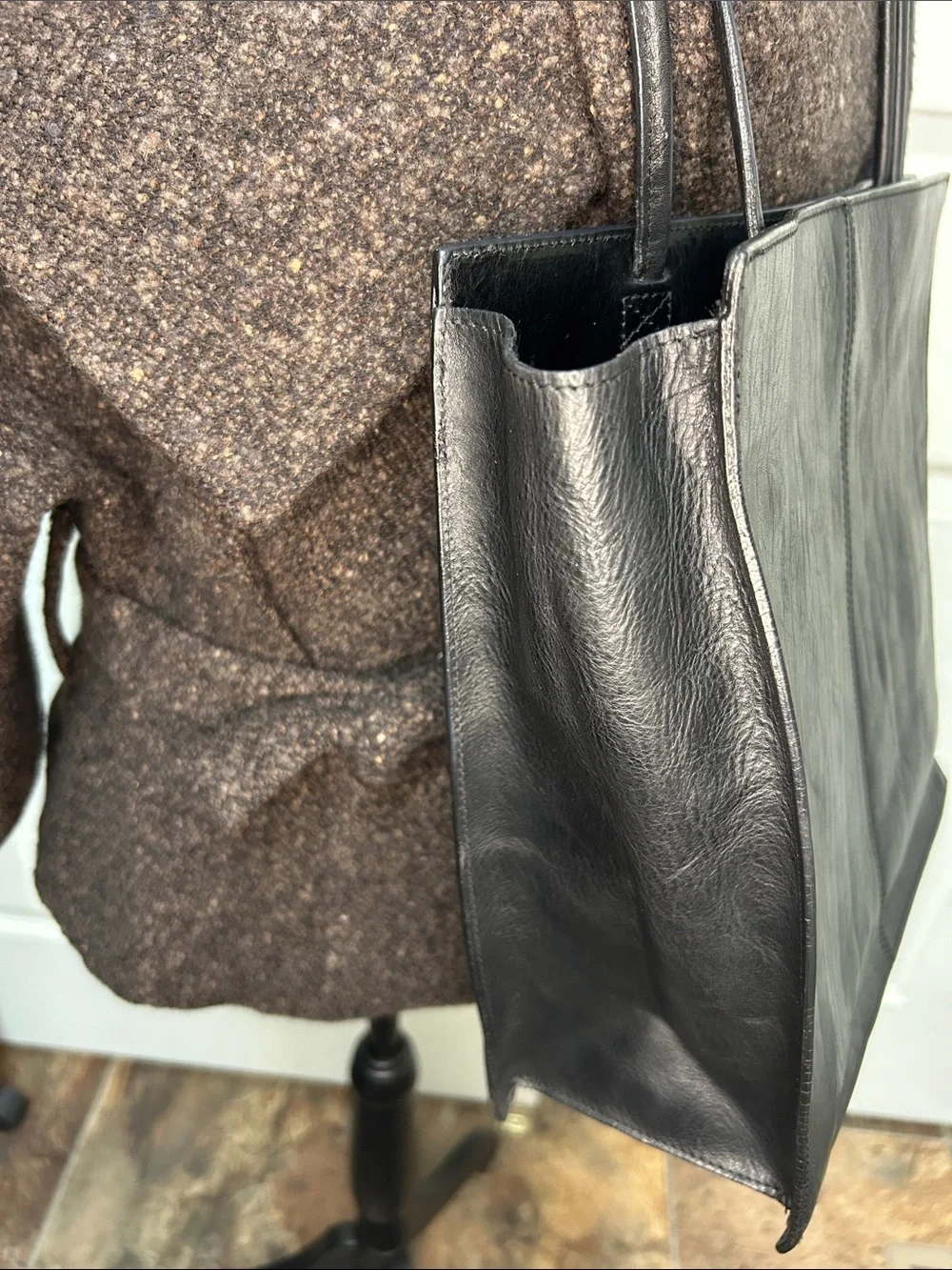 Pelle Studio Black Leather Messenger Tote
